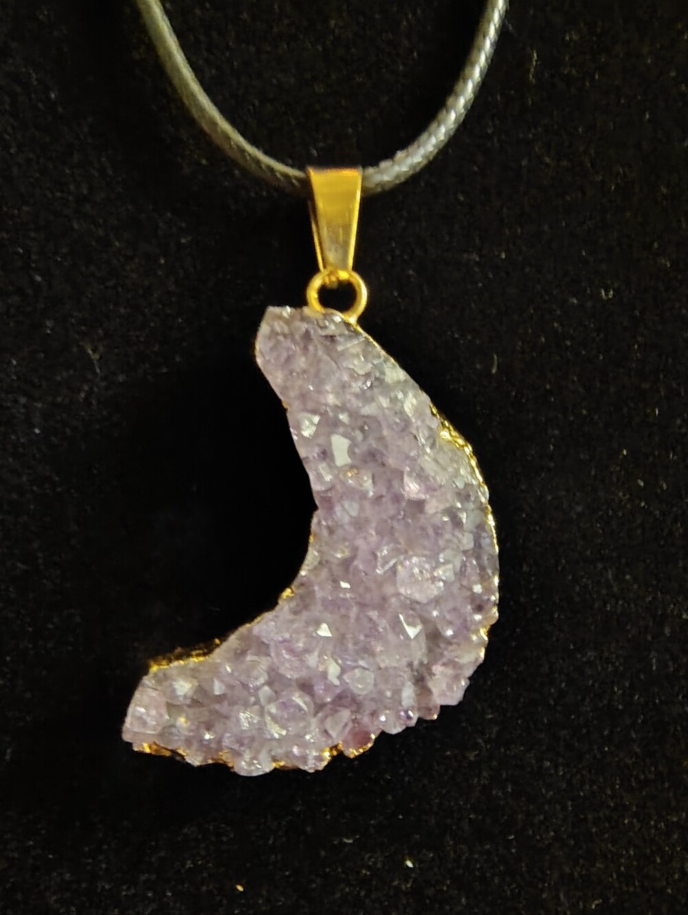 Amethyst Druzy Crescent Pendant Necklace - Purple